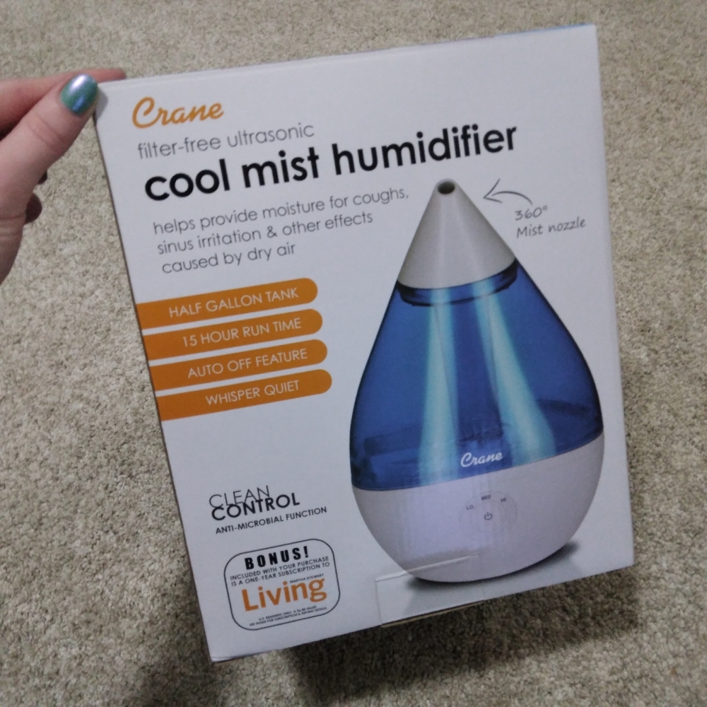 Crane Ultrasonic Half Gallon Humidifier, Blue and White